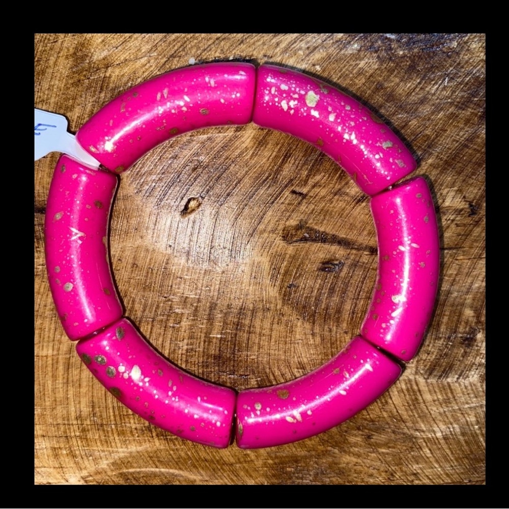 NWT Chunky Hot Pink Tube Bracelet with Gold Flecks